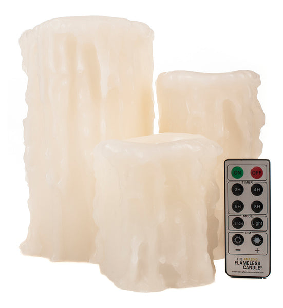 Ivory Heavy Drip Flameless Pillar Candles - The Amazing Flameless Candle