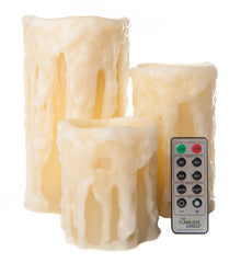 Tan/Ivory Heavy Drip Flameless Pillar Candles - The Amazing Flameless Candle