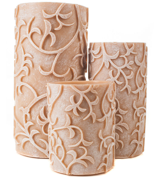 Carved Vines Flameless Pillar Candles - The Amazing Flameless Candle