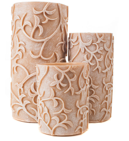 Carved Vines Flameless Pillar Candles