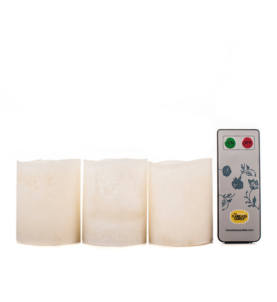 Set of 3 Mottled White Votive Flameless Candles, Remote Included - The Amazing Flameless Candle
