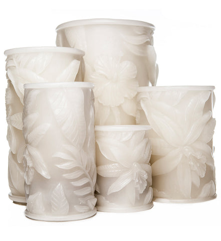 White Tropical Flameless Pillars Candles