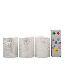 Set of 3 Metallic Silver Votive Flameless Candles, Remote Included - The Amazing Flameless Candle