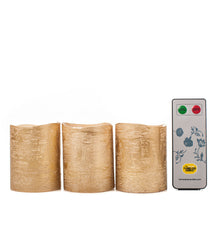 Set of 3 Metallic Gold Votive Flameless Candles with Remote - The Amazing Flameless Candle