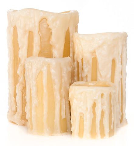Tan/Ivory Heavy Drip Flameless Pillar Candles