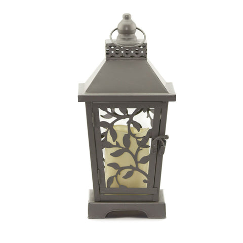 Grey Floral Flameless Candle Lantern