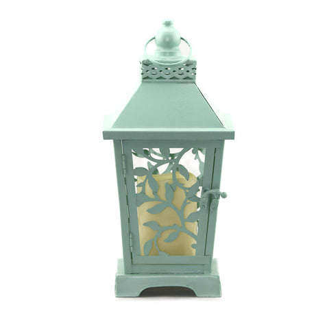 Aqua Blue Floral Flameless Candle Lantern