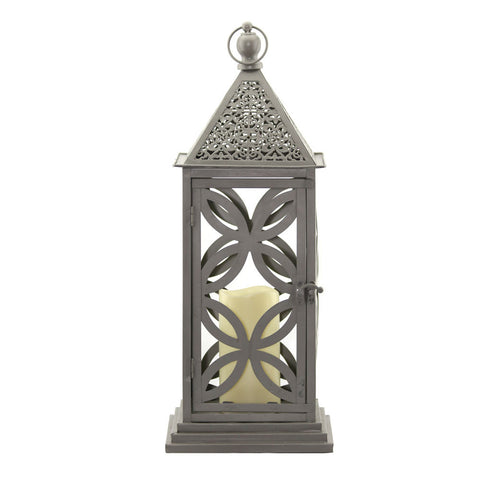 Grey Medallion Flameless Candle Lantern