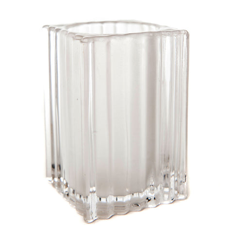 Square Vertical Ribbed Glass Candle Holder