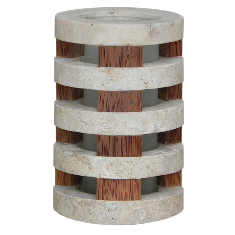 Round Stacked Wood & Stone Vessel