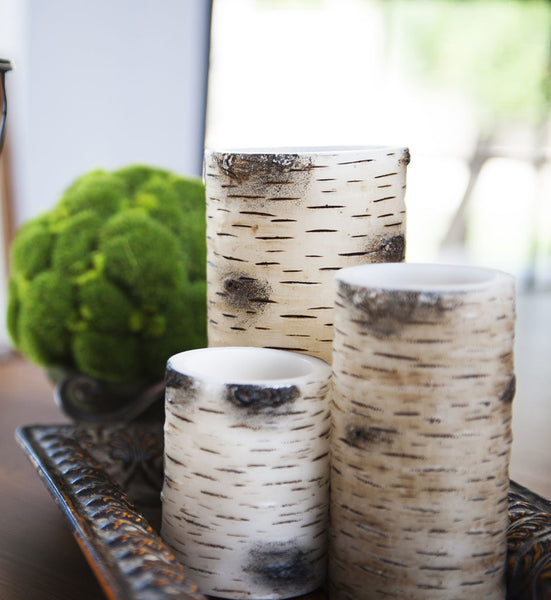 Birch Bark Flameless Pillar Candles - The Amazing Flameless Candle