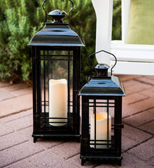 All-Weather Red Metal Flameless Candle Lantern