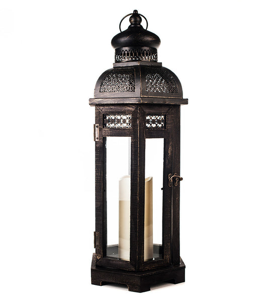All-Weather Black Wood and Metal Flameless Candle Lantern - The Amazing Flameless Candle