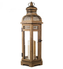 All-Weather Gold Wood and Metal Flameless Candle Lantern - The Amazing Flameless Candle
