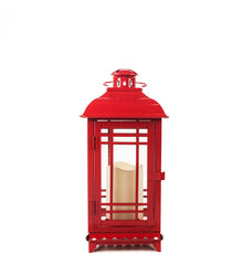 All-Weather Red Metal Flameless Candle Lantern - The Amazing Flameless Candle