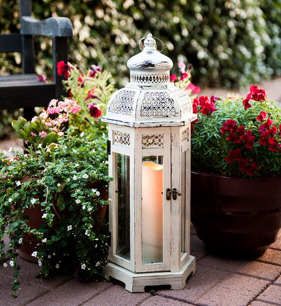 All-Weather Gold Wood and Metal Flameless Candle Lantern - The Amazing Flameless Candle