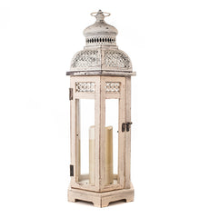 All-Weather White Wood and Metal Flameless Candle Lantern - The Amazing Flameless Candle